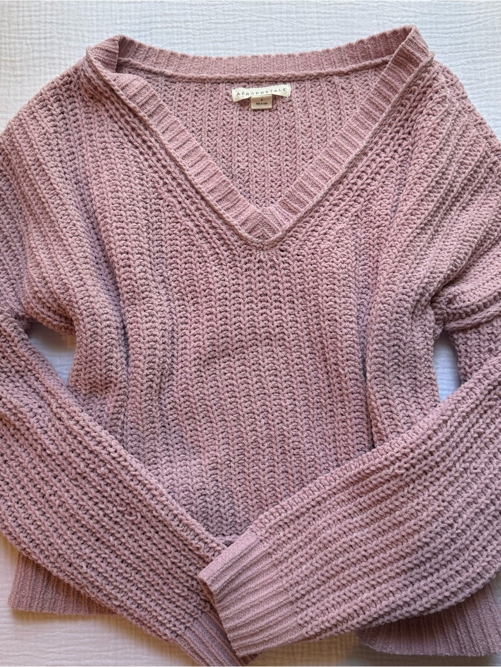Aeropostale Mauve Pink V-Neck Chunky Knit Sweater